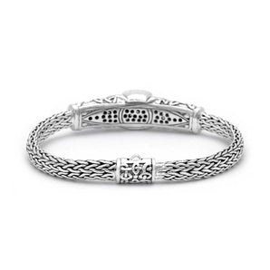 Silver Gold Bracelet White Topaz Balinese Ornament Motif