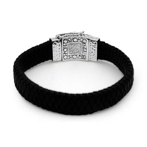 Silver Gold Wolf Bracelet Black Leather Bali Motif