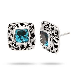 Silver Earring Blue Quartz Cushion 8mm