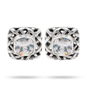 Silver Earring White CZ Cushion 8mm