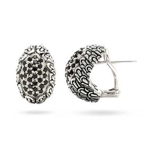 Silver Earring Sisik Naga, Black Sapphire Pave