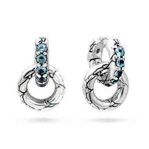 Silver Hoop Earring Crocodile Motif Blue Topaz