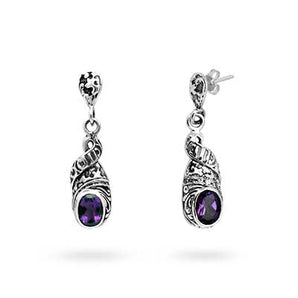 Silver Hook Earring Puzzle Motif, Amethyst 6x8