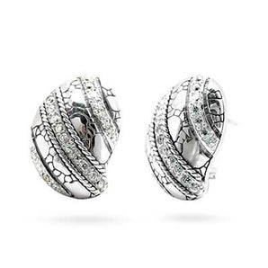 Silver Earring Crocodile Motif, CZ Pave