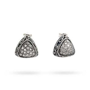 Silver Earring Trillion Shape, White Topaz Pave, Gold Rope Bezel
