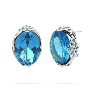 Silver Earring Blue Quartz Oval, Blue Topaz Pave