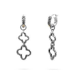 Gold & Silver Hoop Earring Bali Motif, Flower Double Dangle