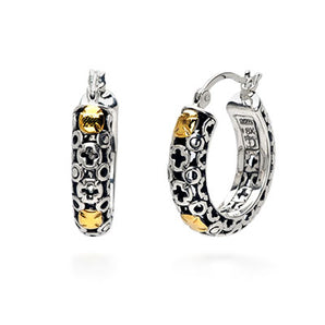 Silver Earring Geometric, 18K Gold Accent