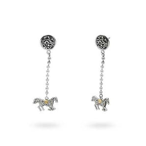 Silver Horse Earring with Tassel and Cloud Motif Stud