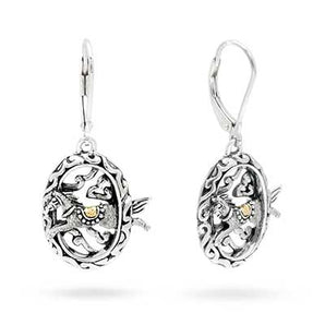 Silver Earring Horse Oval Frame, 18K Gold Saddle