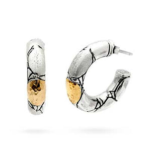 Gold and Silver Earring Stud, 18K Gold Hammer Finish