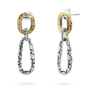 Silver and Gold Stud Earring, 18K Hammer Detail