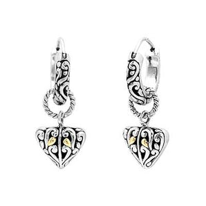 Silver Heart Earring, Bali Motif with 18K Gold