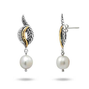 Gold & Silver Stud Earring, Pearl & Topaz