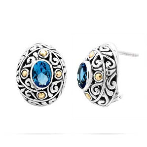 Silver & Gold Earring Blue Quartz, Omega Clasp