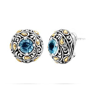 Gold & Silver Earring Blue Topaz, Omega Clasp