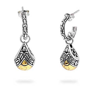 Silver Earring with 18K Gold Accent, Drop