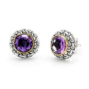 Silver & Gold Stud Earring Amethyst, 18K Gold Sisik Naga