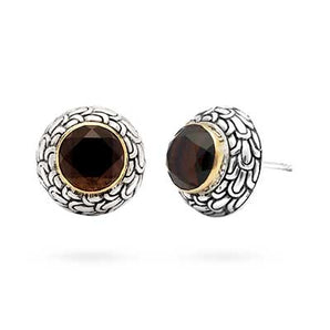 Gold & Silver Stud Earring Smoky Quartz, 18K Gold Sisik Naga