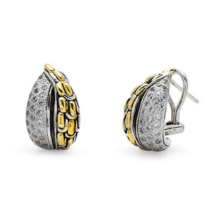 Gold & Silver Earring White Topaz, Omega Clasp