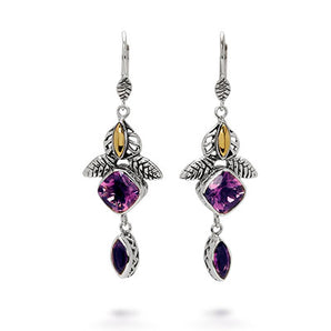 Gold & Silver Earring Amethyst, Mega Mendung