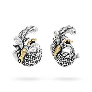 Silver Earring Phoenix, 18K Gold Accent