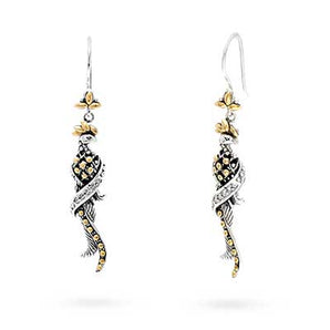 Silver Earring Phoenix, White Topaz & 18K Gold