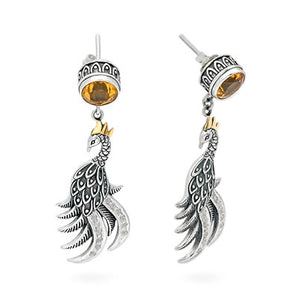 Gold & Silver Earring Phoenix, Citrine Round
