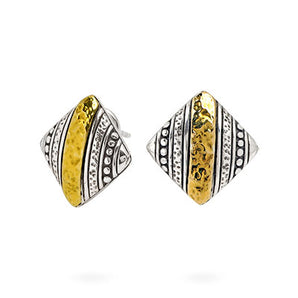 Gold & Silver Earring 18K Gold, Omega Clasp