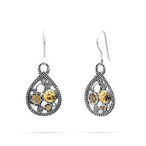 Silver & Gold Earring Circle & Pear Motif, Citrine Pave