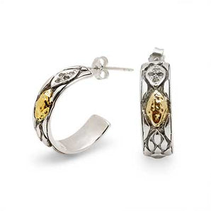 Gold & Silver Earring Geometrical Marquise, 18K Gold White Topaz
