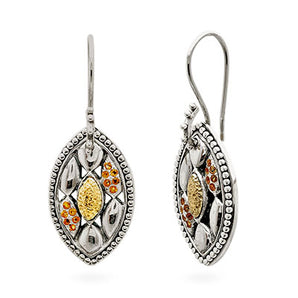 Gold & Silver Earring Geometrical Marquise, 18K Gold Citrine