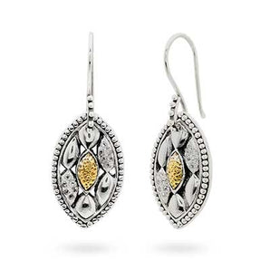 Gold & Silver Earring French Wire Geometrical Marquise, 18K Gold White Topaz