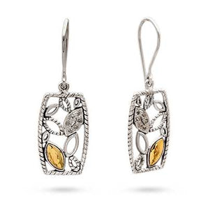 Gold & Silver Earring Marquise Water Rope, White Topaz Pave
