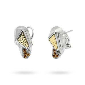 Gold & Silver earring, Citrine pave with 18K gold hammer
