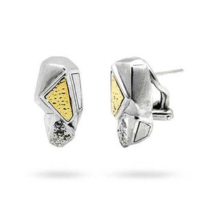 Gold & Silver Earring, 18K Gold White Topaz