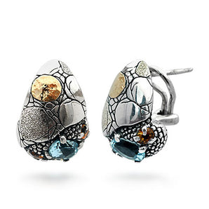 Gold & Silver Earring Crocodile, Blue Topaz & Citrine