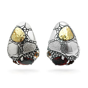 Gold & Silver Earring Crocodile, Citrine & Garnet