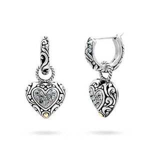Silver & Gold Hoop Earring Heart, Zircon Pave
