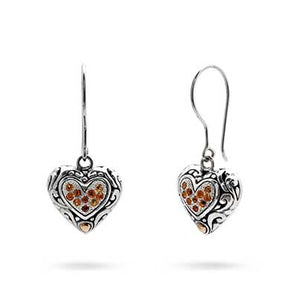 Gold & Silver Heart Earring, Citrine Pave