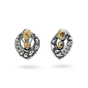 Gold & Silver Earring Crocodile Skin, White Topaz Pave