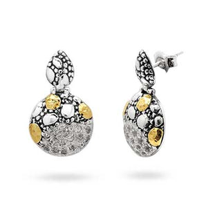 Gold & Silver Stud Earring White Topaz, Crocodile Skin
