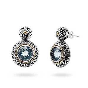 Gold & Silver Earring Bali Celtic, Blue Quartz 10mm