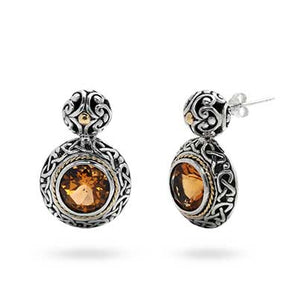 Gold & Silver Earring Bali Celtic, Citrine Quartz 10mm