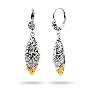 Silver & Gold Earring Plaster Texture, 18K Gold White Topaz