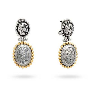 Gold & Silver Stud Earring 18K Gold, Plaster Motif White Topaz