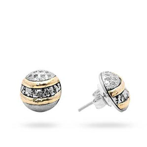 Silver & Gold Stud Earring Plaster Texture, 18K Gold Bezel