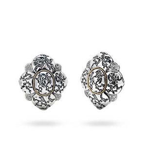 Silver & Gold Earring Flower, Plaster Texture White Zircon