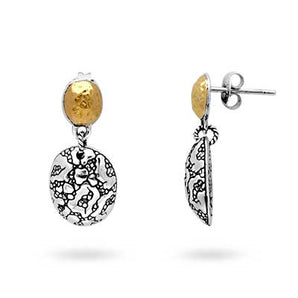 Silver & Gold Earring Semi Precious Stones, Plaster Texture