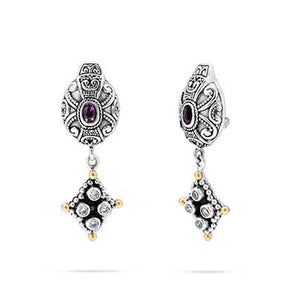Gold Silver Earring Amethyst White Zircon Balinese Jawan Motif